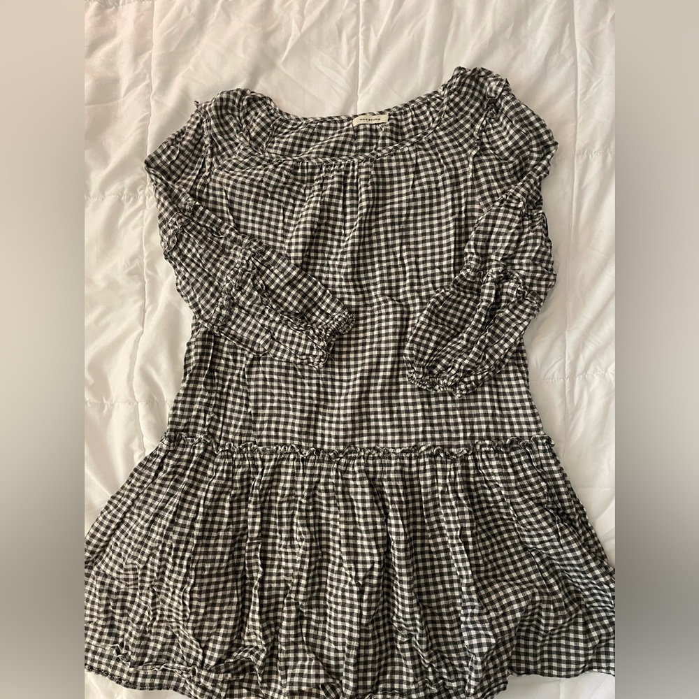 Max Studio Black and White Gingham Style Peasant Sleeve Babydoll Dress Women’s M